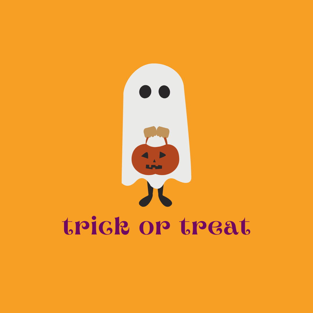 Little ghost holding a pumpkin