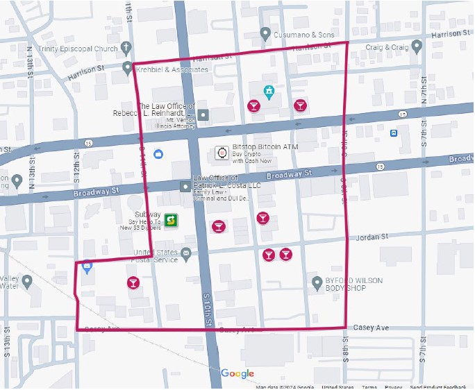 Street map with boundary drawn on it