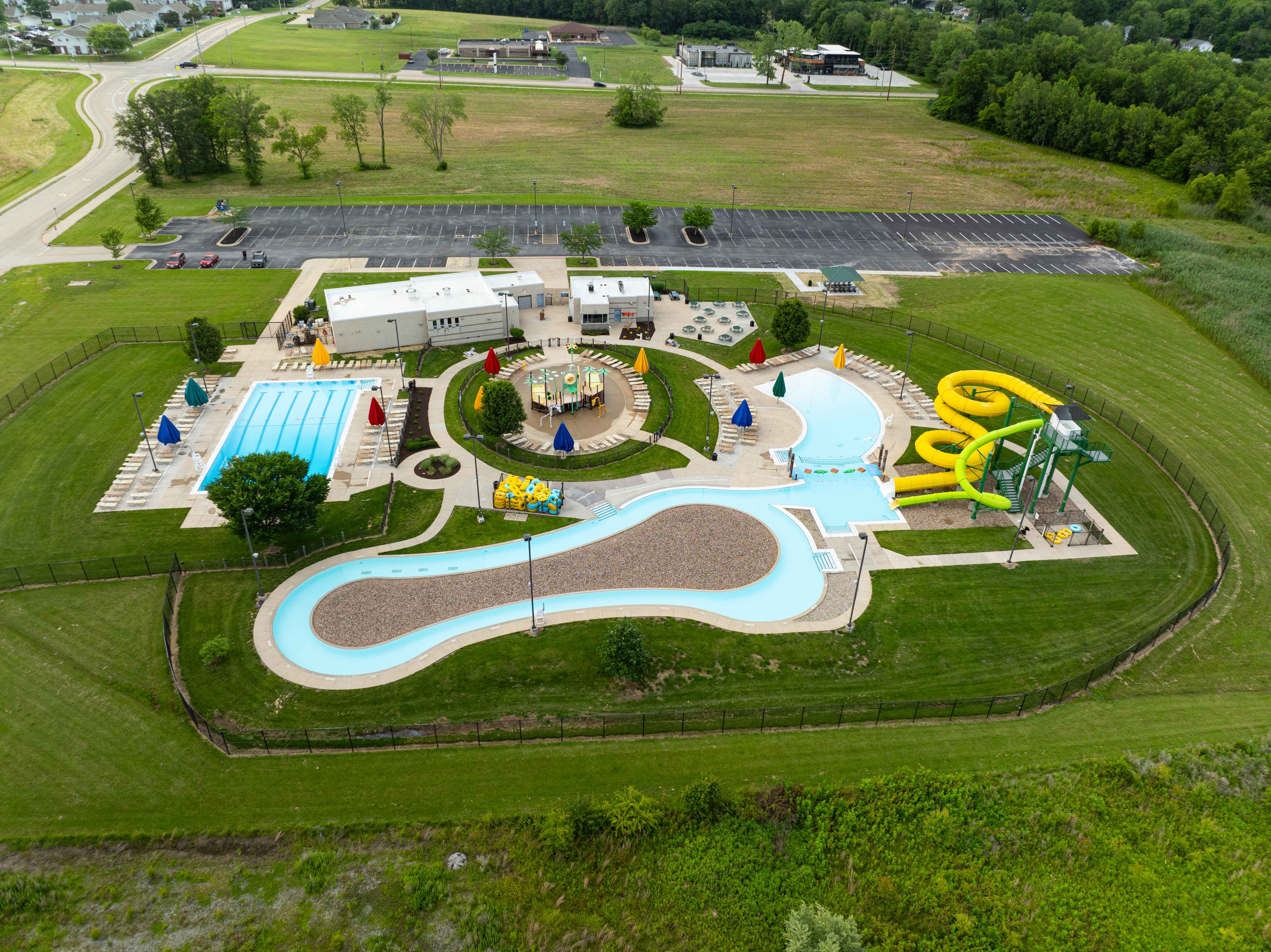 Water park with swimming pools and slides